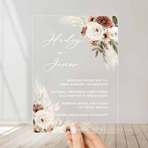 terracotta boho dessert florals acrylic wedding invitations CWIA248
